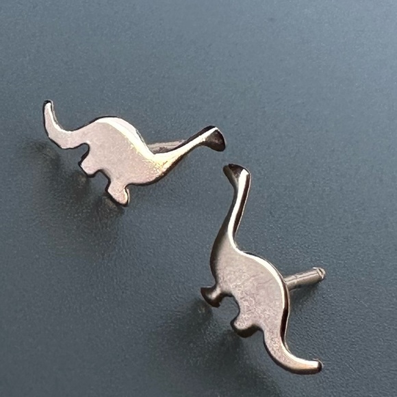Rose Gold Dinosaur Stud Earrings - Picture 3 of 12